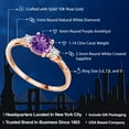 thumbnail image 2 of Gem Stone King 10K Rose Gold Purple Amethyst White Created Sapphire and White Diamond Accent 3-Stone Engagement Ring for Women (1.14 Cttw, Round 6MM, Gemstone February Birthstone, Size 9.5), 2 of 6
