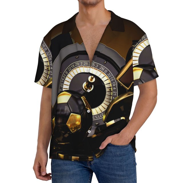 Fotbe Casino Cards Camisa Estampada de Manga Corta para Hombre, Casual de Verano, Estilo Playero, Sin Arrugas-Medium