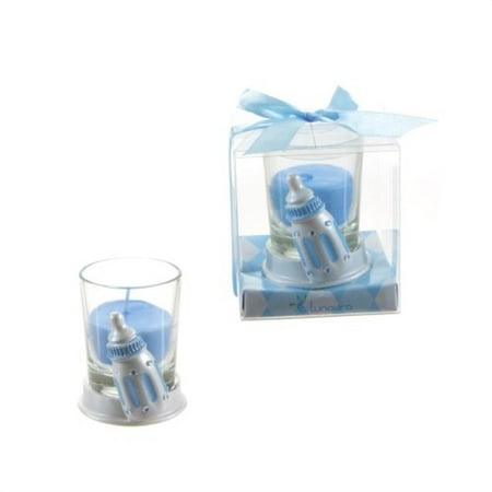 Baby Bottle Poly Resin Candle Set Blue Baby Shower Favors Case