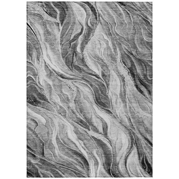 HomeRoots 582995 8 x 10 ft. Abstract Washable Indoor & Outdoor Rectangle Area Rug, Gray, Charcoal & Ivory