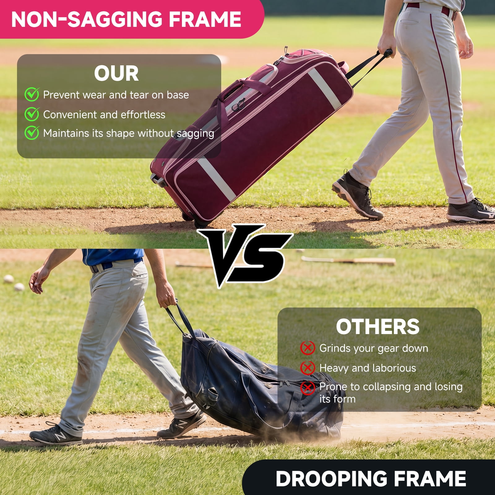 Fegat Rolling Baseball Bag with Wheels,100L Large Softball Bag Catchers Gear Bags for 8 Bats,Equipment Bag with 5 Fence Hooks,Reflective Strip,Shoe Compartment,Holds All Softball Baseball Equipment