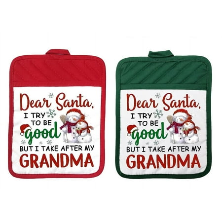 

Set of 2 - 9 x7 Pocket Pot Holders - Santa I Try to Be Good Grandma - scph032