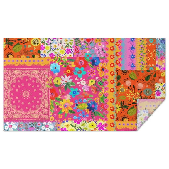 Rectangle Boho Patchwork Waterproof Tablecloth 60×102 Inch,Bohemian Style Stitching Colorful Floral Vintage Reusable Indoor/Outdoor Durable Table Cover for Party Kitchen Dinner Room Decor