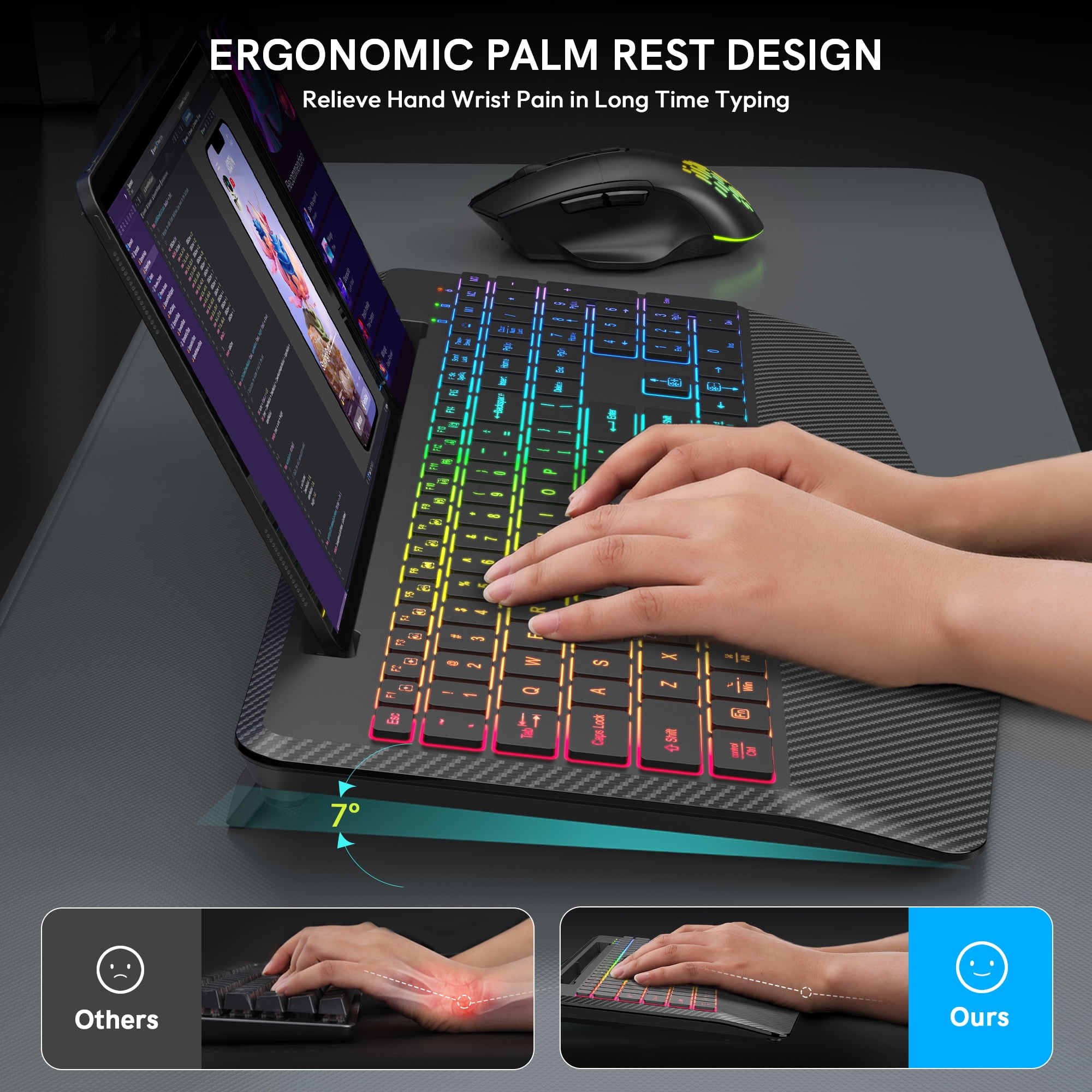 Wireless Keyboard and Mouse Backlits, Wrist Rest, Jiggler Mouse