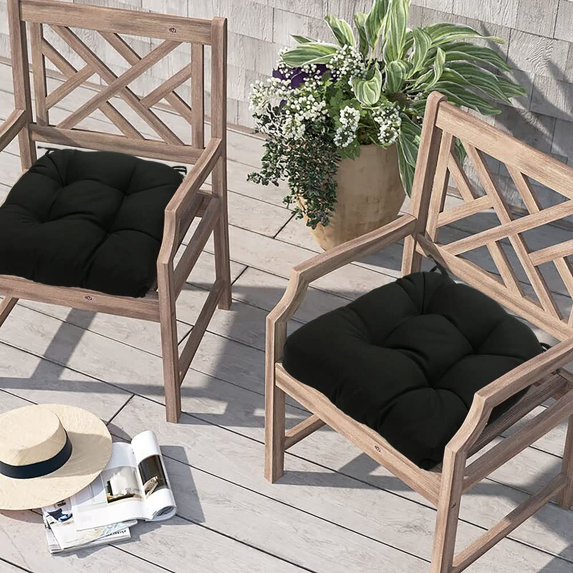 Patio Cushions with Ties, Tatami Floor Pillow Meditation, Outdoor/Indoor Tufted Seat Cushion Chair Pads Waterproof for Dining Chairs Garden Decoration Balcony Office(19"x19"x5", 2 Pack, Navy Blue)