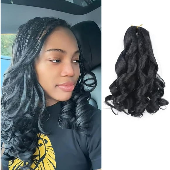 shiyou-Black French Curl Boho Braiding Hair 12 Inch Short Bob French Curly Braids 5 Packs Curly Slay Braiding Hair Skin-friendly Bouncy Synthetic Braid Extensions (Black, 12inch)
