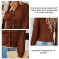 thumbnail image 4 of Camiseta corta de manga larga con cuello en V y botones para mujer, camiseta informal para uso diario, 4 of 5