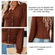 thumbnail image 4 of Camiseta corta de manga larga con cuello en V y botones para mujer, camiseta fruncida informal para uso diario Café S, 4 of 5