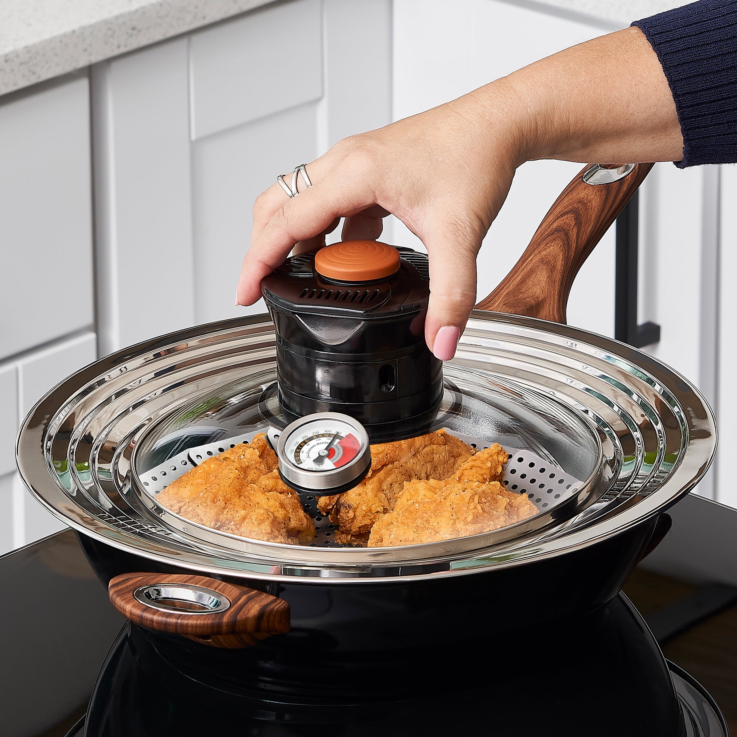 Air Whirl Crisper New Air Fryer Lid for Pots & Pan, Capacity Fits 10 to 12 inch, Silver