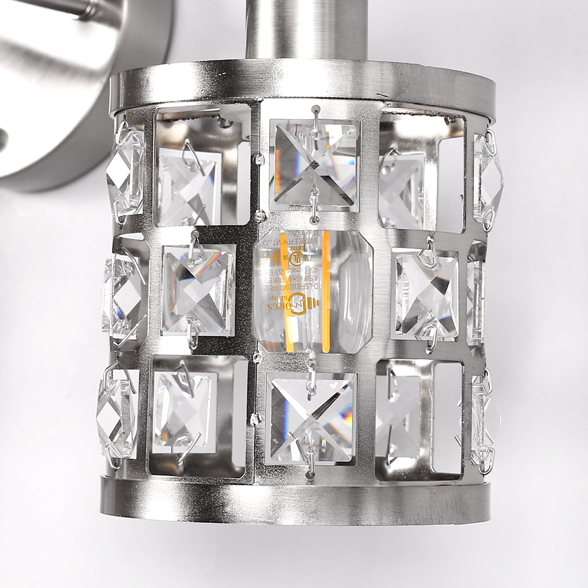 YANSUN 19.9" 3-Light Brushed Nickel Crystal Vanity Mirror Light, E12 Candelabra Base for Bathroom, Bedroom, Hallway (Bulbs Not Included)