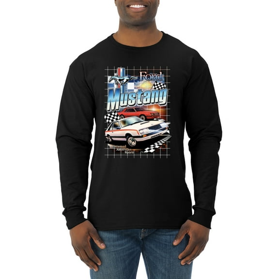 Wild Bobby, Mustang Untamed American Spirit Ford Cars and Trucks Men Long Sleeve Shirt, Black, Small