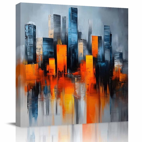 Wall Art Prints, Blue Burnt Orange Framed Canvas Prints for Bedroom Living Room Bathroom Office, Modern Oil Painting Geometric Abstract Gallery Wrap Wall Art Poster for Gifts Home Decor 20"x20"