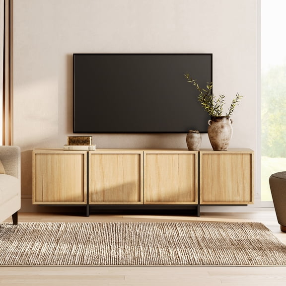Modern TV Stand - Media Console Table for 32-75 inch TVs, Wood Entertainment Center with Storage Cabinets for Living Room，Oak