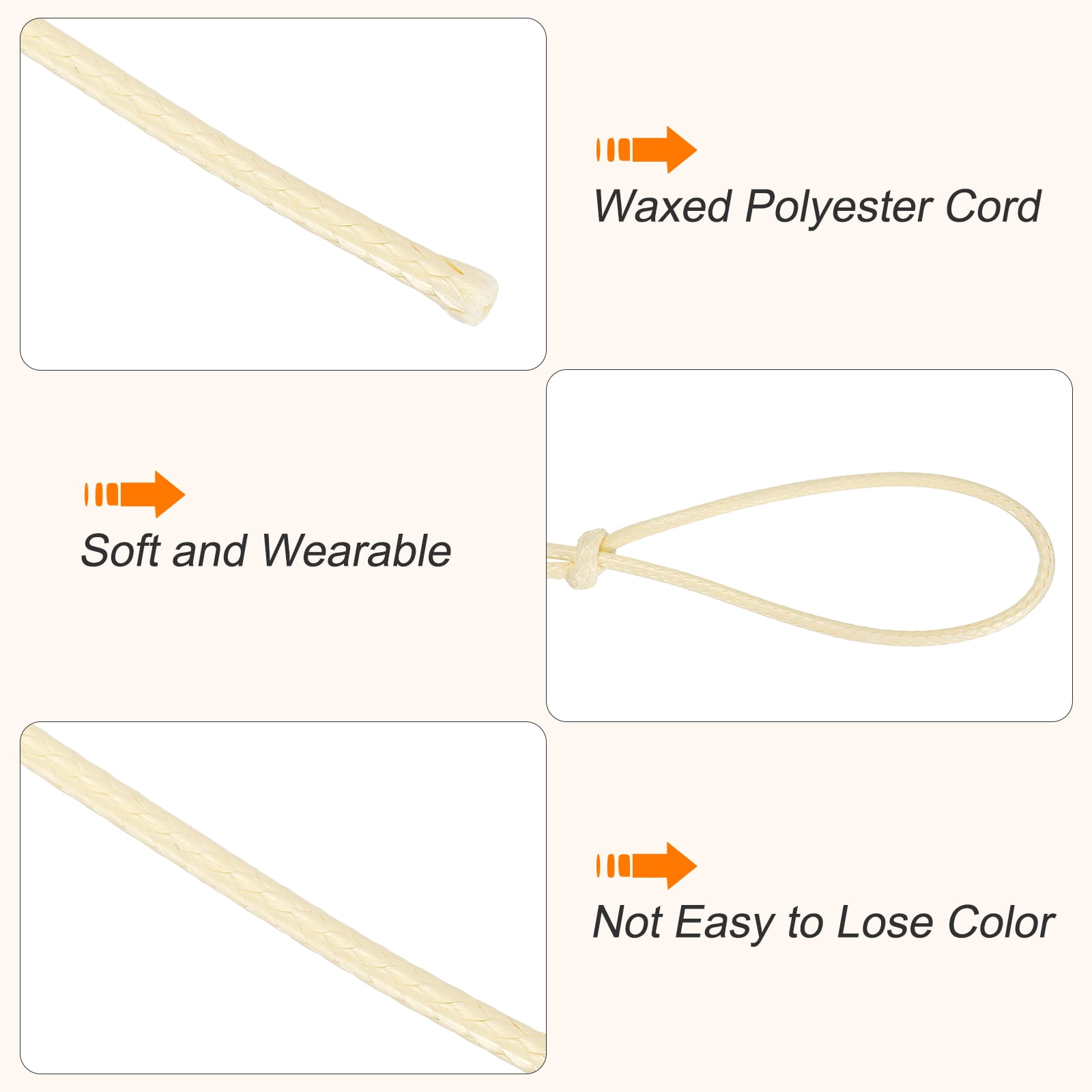 Waxed Cord 3.5mm Waxed Thread 44 Yard Wax String Leather Cord for Bracelet Making, Necklaces, Beading, Jewelry Making and DIY Crafts(Beige)