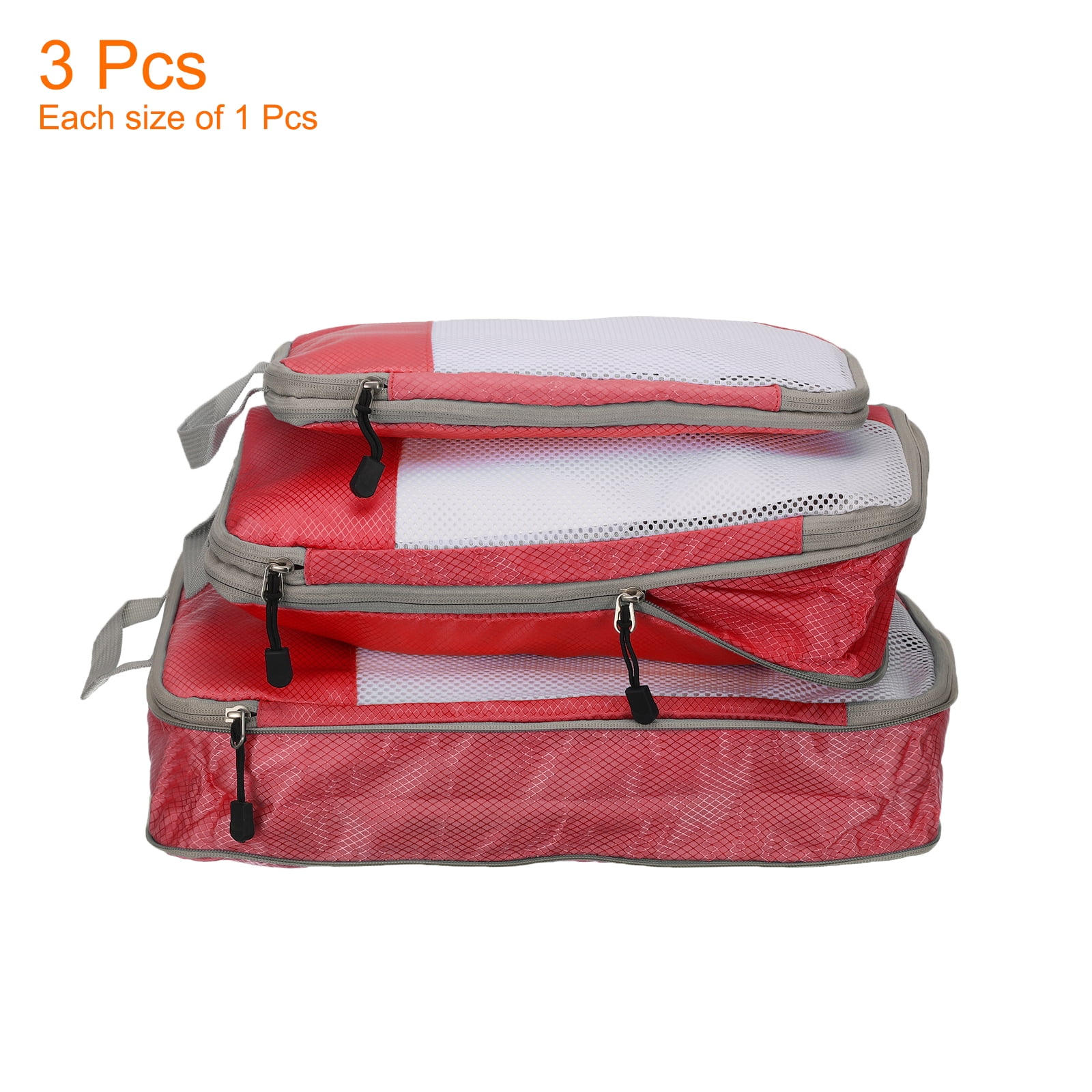 Uxcell 3pcs Compression Packing Cube for Suitcases Lightweight Travel Essentials Luggage Organizers Bags, Red