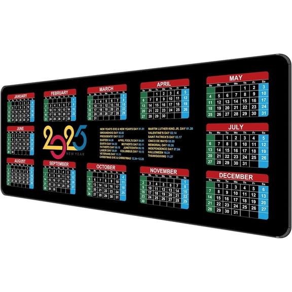 Thin Extended Gaming Mouse Pad (31.5 * 11.8 * 0.08 inch) with Stitched Edges Large Mousepad Long XXL Keyboard and Mouse pad Desk Mat for Gaming Office & Home - 2025 Calendar Holidays