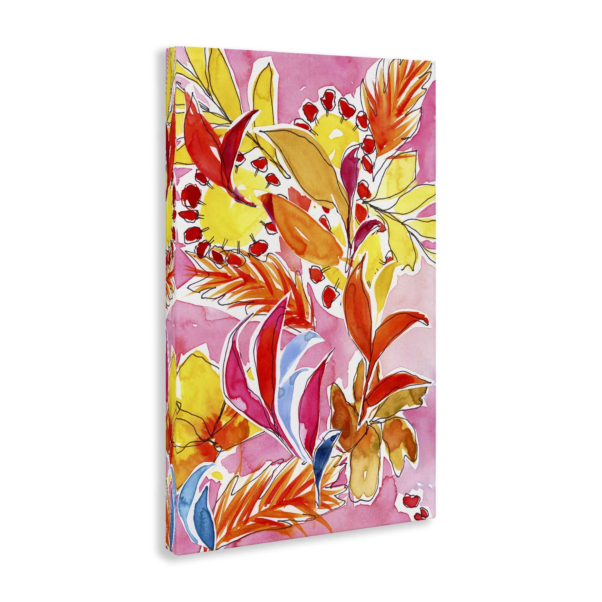 Stupell Industries Orange Botanicals on Pink Plants & Flowers Painting Wrapped Canvas Art Print Wall Art, 30 x 45