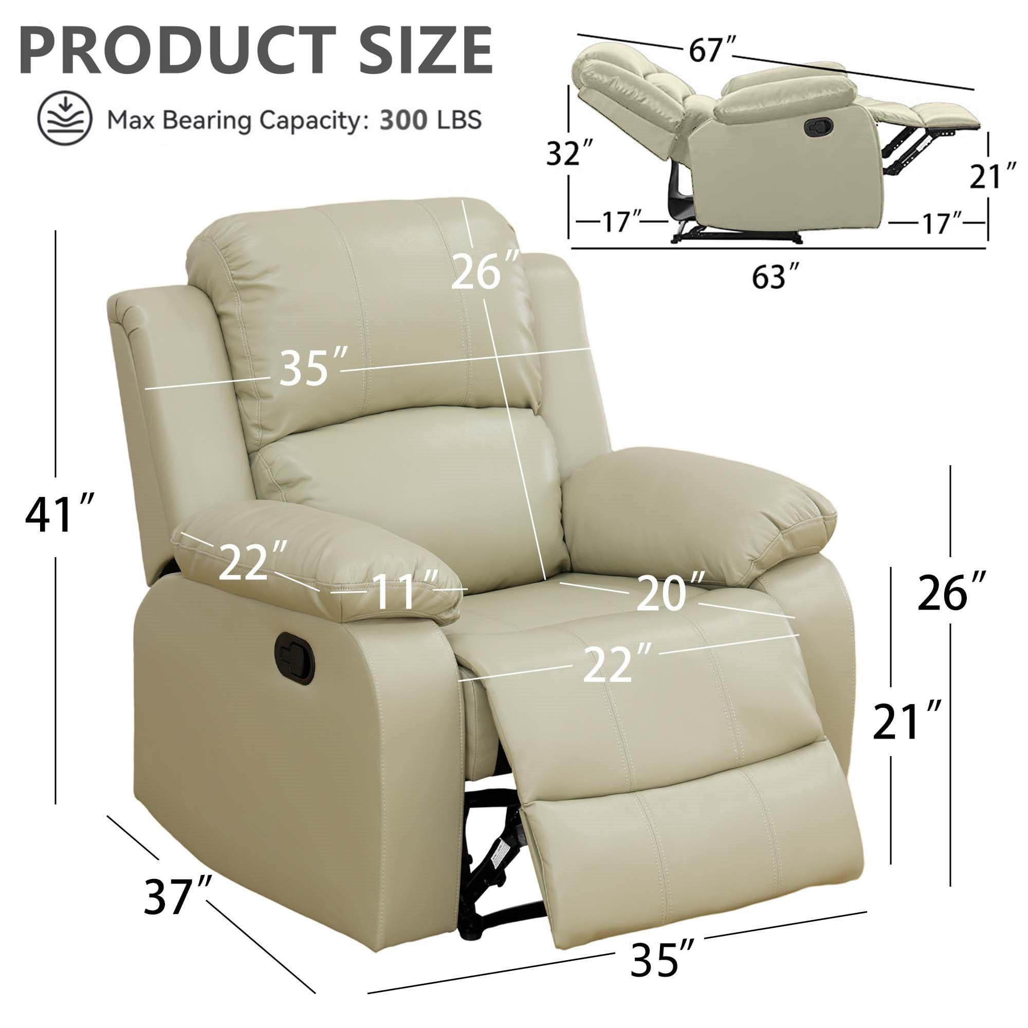 Aukfa Faux Leather Manual Recliner Chair Single Sofa Armchair for Living Room, Bedroom, Beige