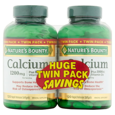 Nature's Bounty calcium Plus 1000 UI de vitamine D3, des suppléments minéraux Gélules 1200mg, 120 count (pack de 2)