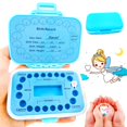 thumbnail image 1 of Caja de recuerdo de dientes de bebé, organizador de soporte de almacenamiento de dientes para niños de PP impreso en inglés para mantener la memoria de madera infantil (azul) Sincero Hogar, 1 of 6