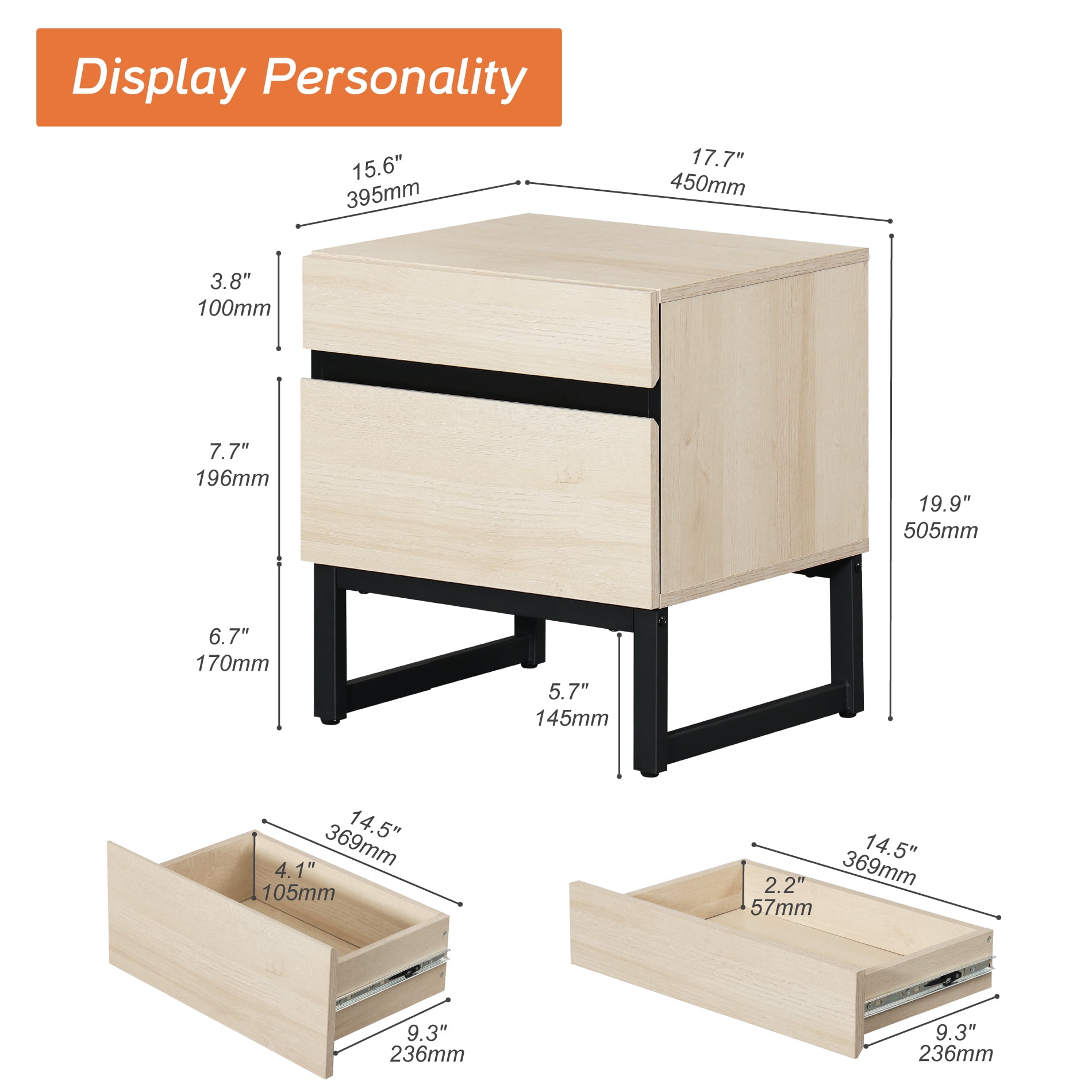 WAMPAT Modern End Table With 2 Drawers - Compact Sofa Side Table & Nightstand For Living Room & Bedroom