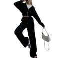 thumbnail image 2 of Women'S Tracksuit Set - Long Sleeve Zipper Hooded Sweatshirt with Solid Color Lace-Up Pants - Two-Piece Set Black S, 2 of 6