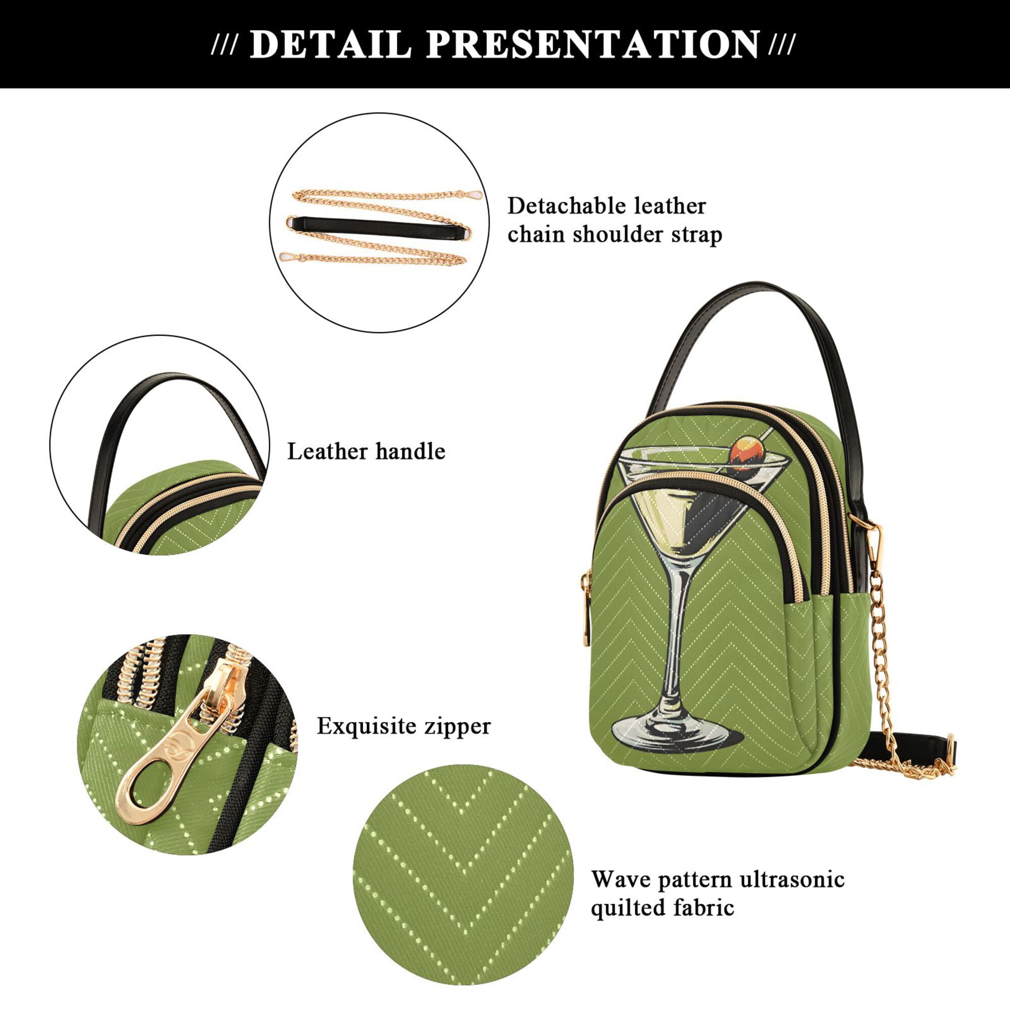 FORMRS Crossbody Bag for Women Quilted Travel Shoulder Cell Phone Purse with Chain Strap Handbag, Light Black Martini