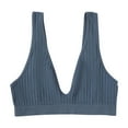 thumbnail image 3 of Mrat Front Closure Sports Bras for Women Womens V-Neck Sports Bras Seamless Yoga Bra U Back Wireless Sleepwear Ribbed Bras Front Closure Sports Bras for Lady S-195 Blue L, 3 of 3
