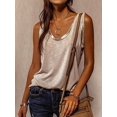 thumbnail image 3 of Camiseta sin mangas con cuello redondo y ribete en contraste para mujer, camiseta de verano, color caqui, grande, 3 of 5
