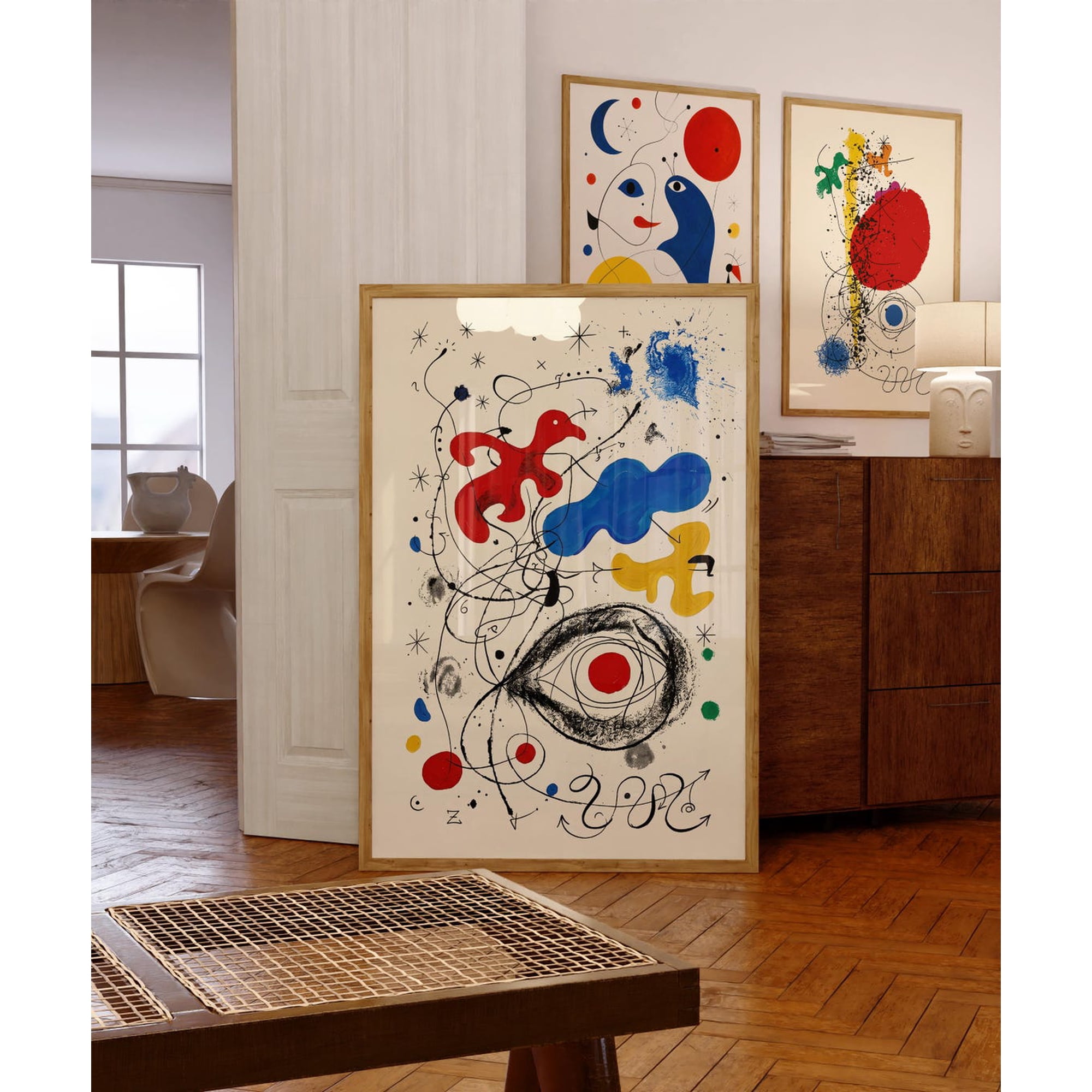 Joan Miro Style Abstract Wall Art Surrealist Colorful Modern Decor Unframed Paper Print