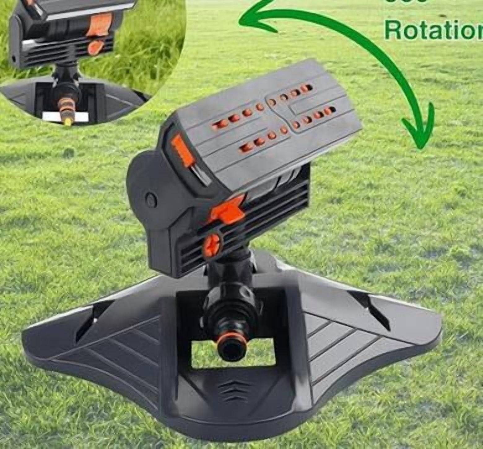 Floleo Oscillating Sprinkler for Lawn, Adjustable Wide Area Garden Sprinkler with 16 Nozzles, 4 Watering Modes, Metal Base & Connector, Up to 3000 Sq Ft Coverage, US Standard Fitting