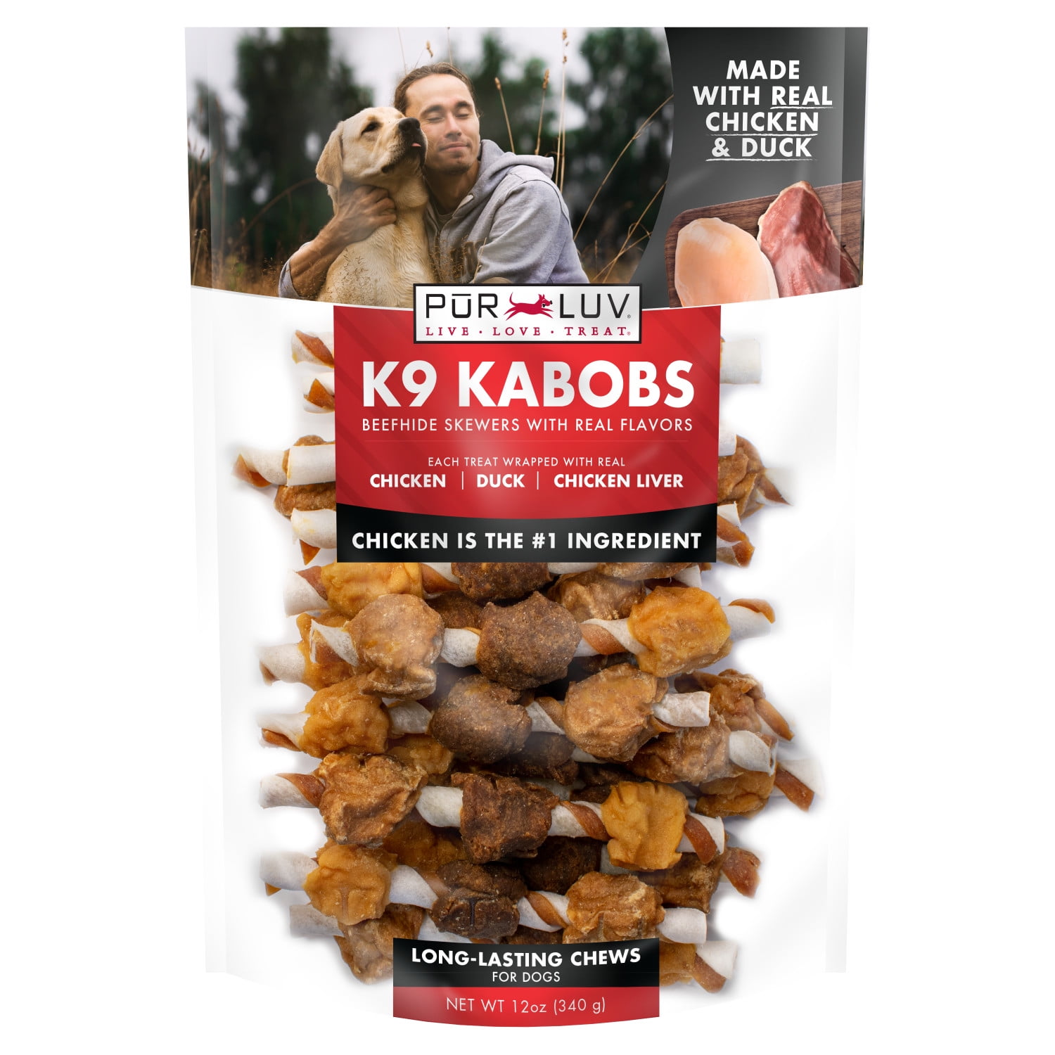 PUR LUV K9 Kabobs Triple Flavor Stick Treats for Dogs, 12 Ounces