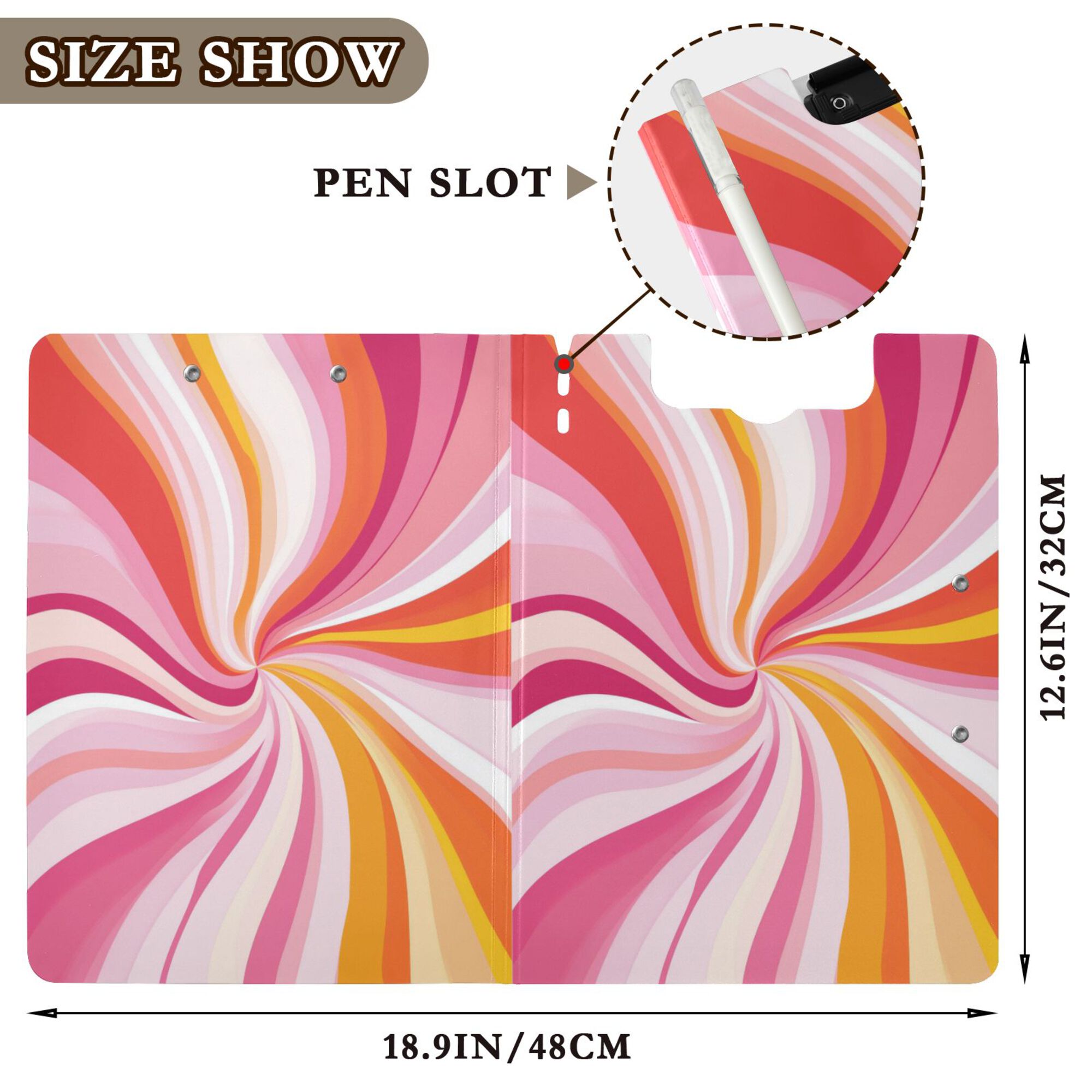 FORMRS A4 Clipboard Folder with Pen Holder Horizontal Foldable School Office Binder, Swirling Lines