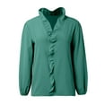 thumbnail image 3 of Women's Button Down Blouse Long Sleeve Ruffle Blouse Solid Colour Comfort Shirt Plus Size Dress ShirtsFashion Clothing Shirt for Women, 3 of 3