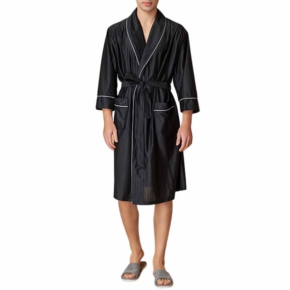 Men's Lightweight Kimono Robe, Soft Spa Shower Bathrobe with Belt, Hotel Lounge Robes for Men