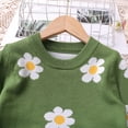 thumbnail image 4 of Bobifish Big Girls Olive Green Crew Neck Sweater White Daisy All-Over Print Long Sleeve Sweater Soft Lightweight Knitted Cute Casual Daily Kids Pullover Top, 4 of 7