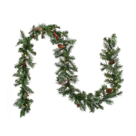 National Tree Company  Pre-Lit Artificial Christmas Garland, Green, Glistening Pine, Pine Cones, Red Berries, Twigs, 50 Clear Lights, 9 Feet