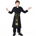 thumbnail image 2 of Boys Graphic Tees Kids Priest Costume Robe with Belt and Cross Girls' Tops Black 8-10 Years, 2 of 6