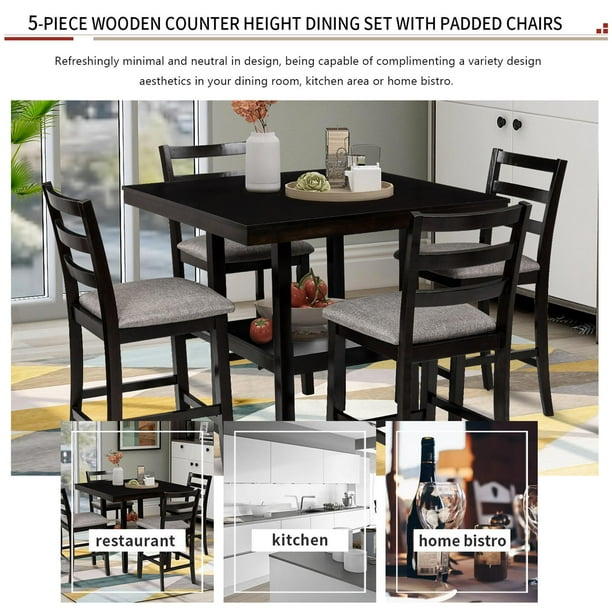 5 Pieces Kitchen Counter Height Table Set Industrial Dining With 4 Padded Chairs And Storage Shelving For Small Space 38 6 X 36 Inches Chair 17 20 40 Espresso Com 5 Pieces Kitchen Counter Height Table, What Height Chair For 36 Inch Table
