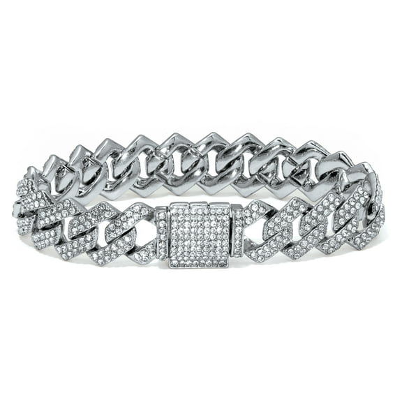 Round Crystal Silvertone Link Bracelet 9-inch