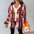 thumbnail image 4 of SwiftWear Women's Plaid Shirt Jacket Warm Hooded Fleece Coat Button Pocket Casual Outerwear Thick Cozy Shacket, Red, 4 of 7