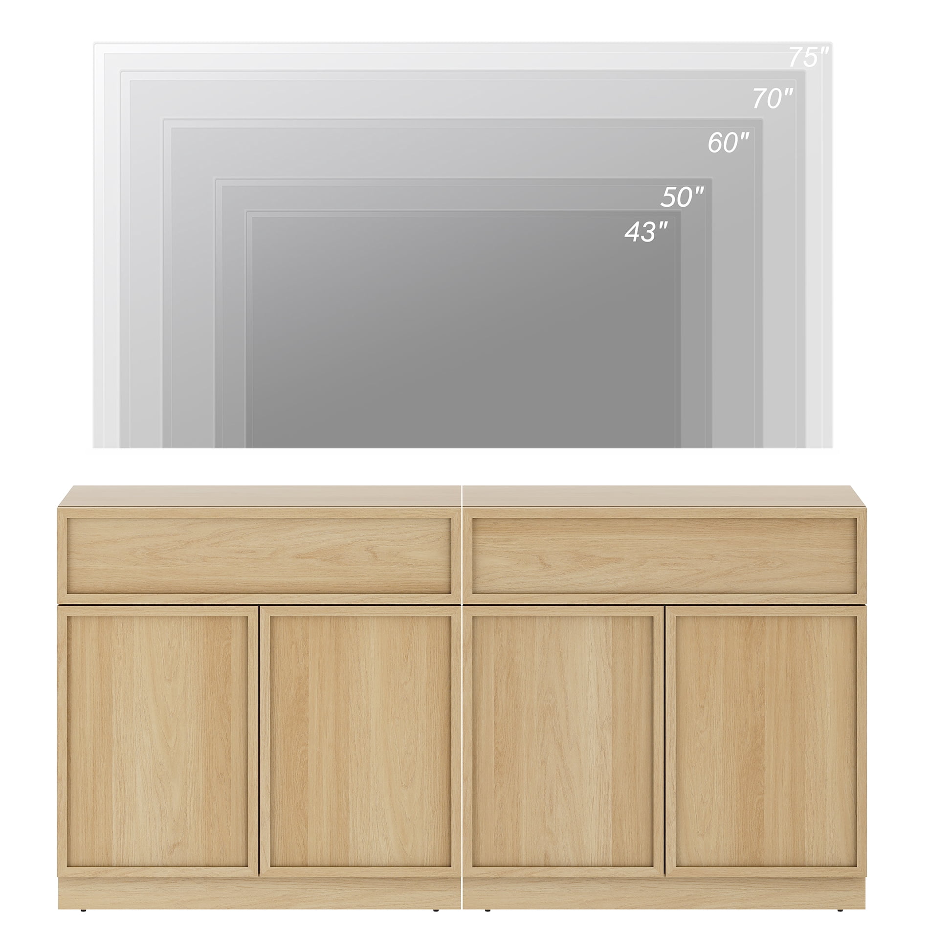WAMPAT Modern TV Stand for TVs Up to 40", Wooden Entertainment Center TV Console with 4 Doors and Drawers, Media Console Cabinet with Adjustable Shelf for Living Room, Bedroom, Oak