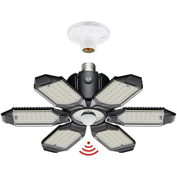 Motion Sensor Garage Light, 20000LM 200W Garage Lights Ceiling Led Motion Activated,Motion Light Indoor with Dusk to Dawn, E26/E27 Screw in Shop Light for Basement Barn Attic Warehouse