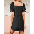 thumbnail image 4 of Xuanfei Women Square Neck Drawstring Frill Puff Short Sleeve MIni Dress, 4 of 7