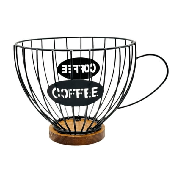 Soporte para cápsulas de café, contenedor de dulces, base de madera, alambre de hierro, organizador de mesa para tazas Negro