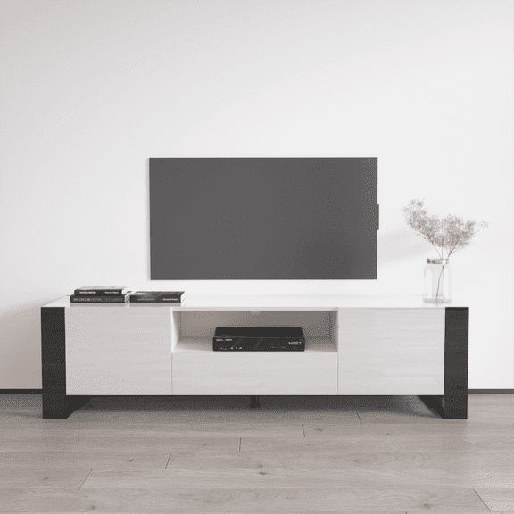 Woody TV Stand for TVs up to 75", Modern High Gloss 71" Entertainment Center, TV Media Console with Storage Cabinets