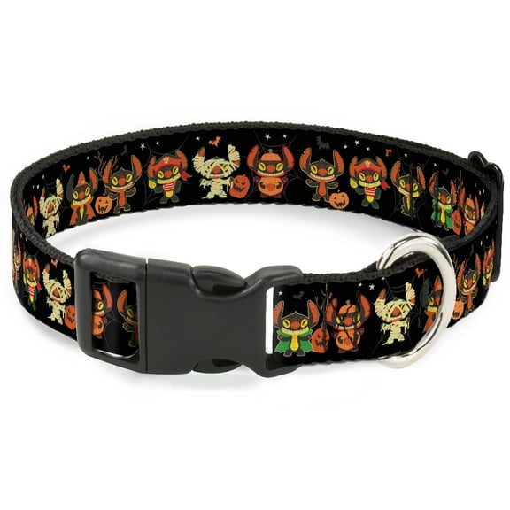 Disney Pet Collar, Dog Collar Plastic Buckle, Lilo and Stitch Halloween Stitch Dress Up Poses Black, 7 to 8.5 Inches 0.5 Inch Wide