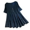 thumbnail image 2 of Pincandy Fashion Woman Causal V-Neck Solid Blouse Flowy Babydoll Dresses 2025 Summer Short Sleeve Swing Shift Loose Casual Mini Tunic Dress,Navy,L, 2 of 3