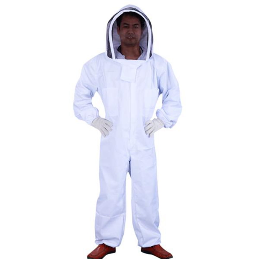 Mgaxyff Thickened Cotton Professional Beekeeping Coverall Suit Pest Control Veil with Hat White
