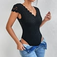 thumbnail image 4 of YYDGH Women Lace Short Sleeve Bodysuit Sexy Deep V Neck Crotch Leotard Tops Black S, 4 of 9